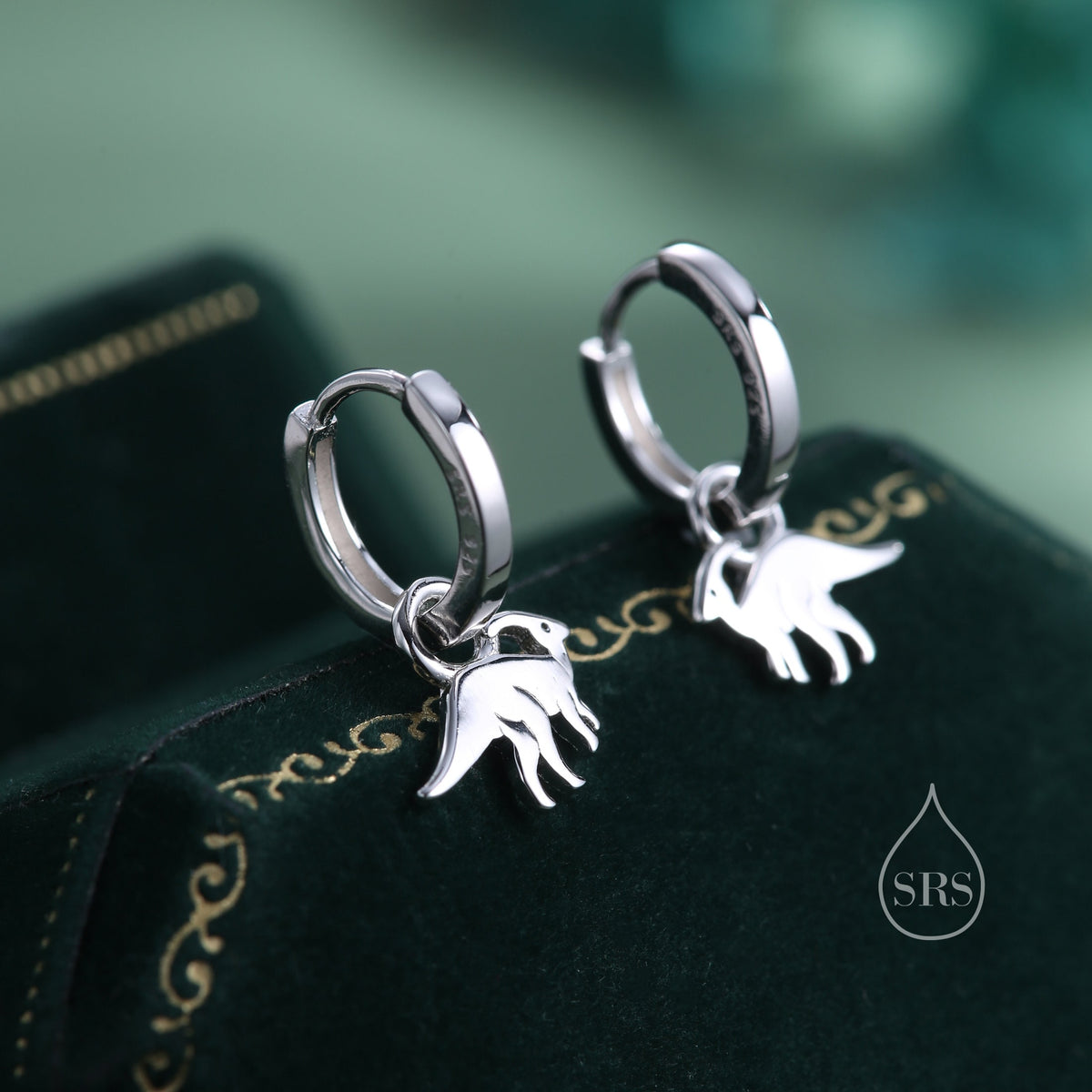 Sterling Silver Parasaurolophus Dinosaur Dangle Hoop Earrings, Silver, Gold or Rose Gold, Dinosaur Huggie Hoops, Interchangeable Detachable