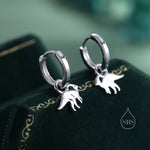 Sterling Silver Parasaurolophus Dinosaur Dangle Hoop Earrings, Silver, Gold or Rose Gold, Dinosaur Huggie Hoops, Interchangeable Detachable
