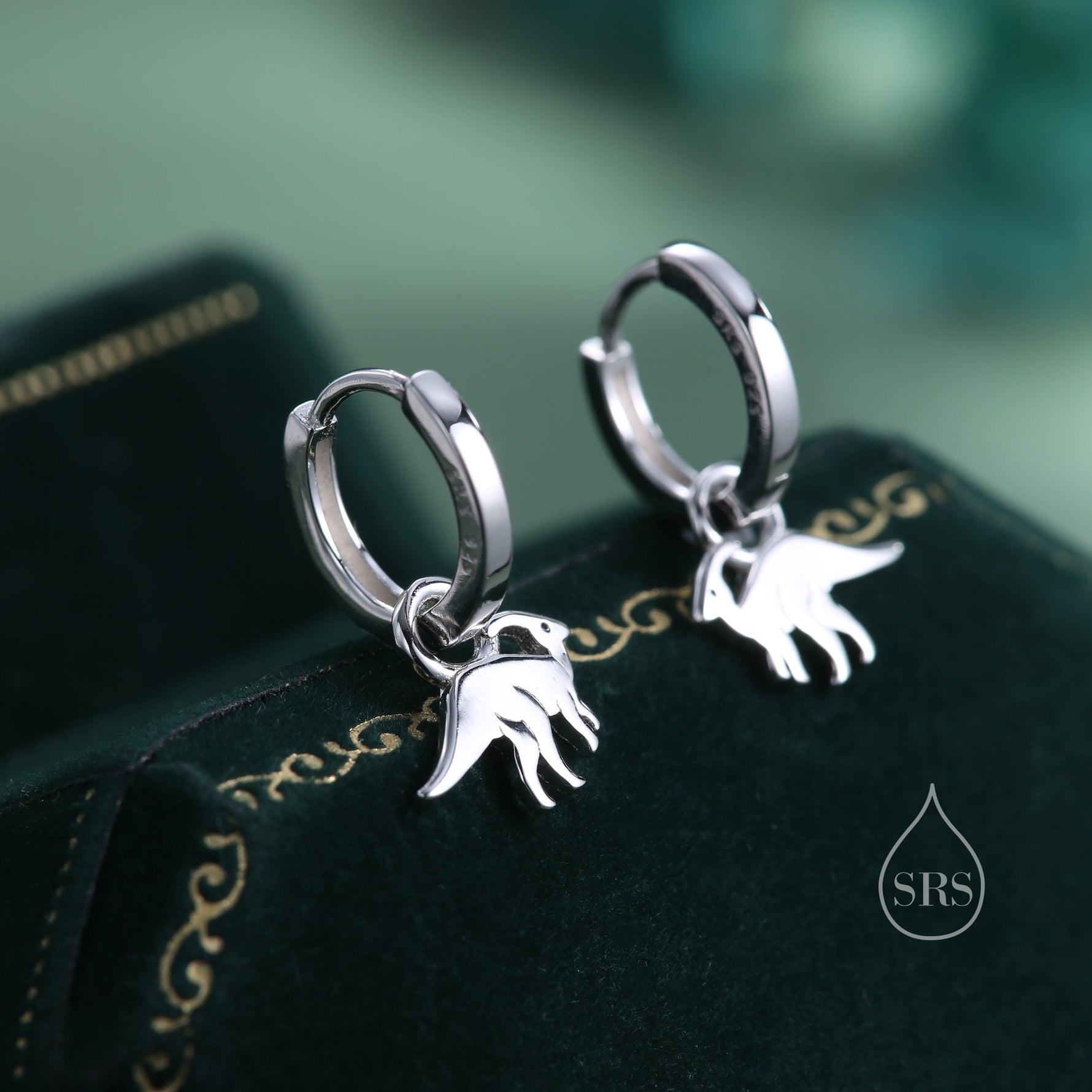 Sterling Silver Parasaurolophus Dinosaur Dangle Hoop Earrings, Silver, Gold or Rose Gold, Dinosaur Huggie Hoops, Interchangeable Detachable