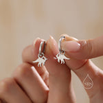 Sterling Silver Parasaurolophus Dinosaur Dangle Hoop Earrings, Silver, Gold or Rose Gold, Dinosaur Huggie Hoops, Interchangeable Detachable