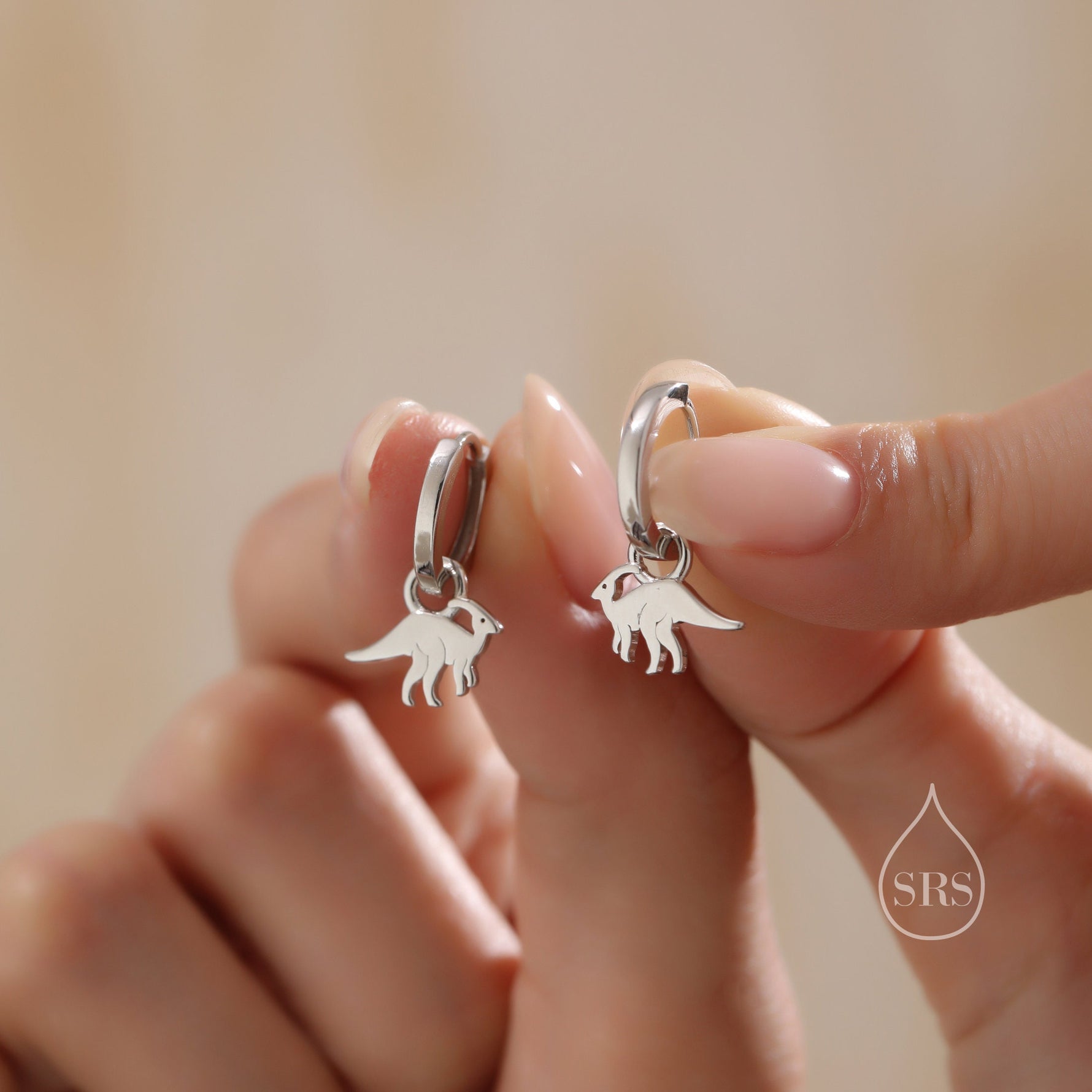 Sterling Silver Parasaurolophus Dinosaur Dangle Hoop Earrings, Silver, Gold or Rose Gold, Dinosaur Huggie Hoops, Interchangeable Detachable