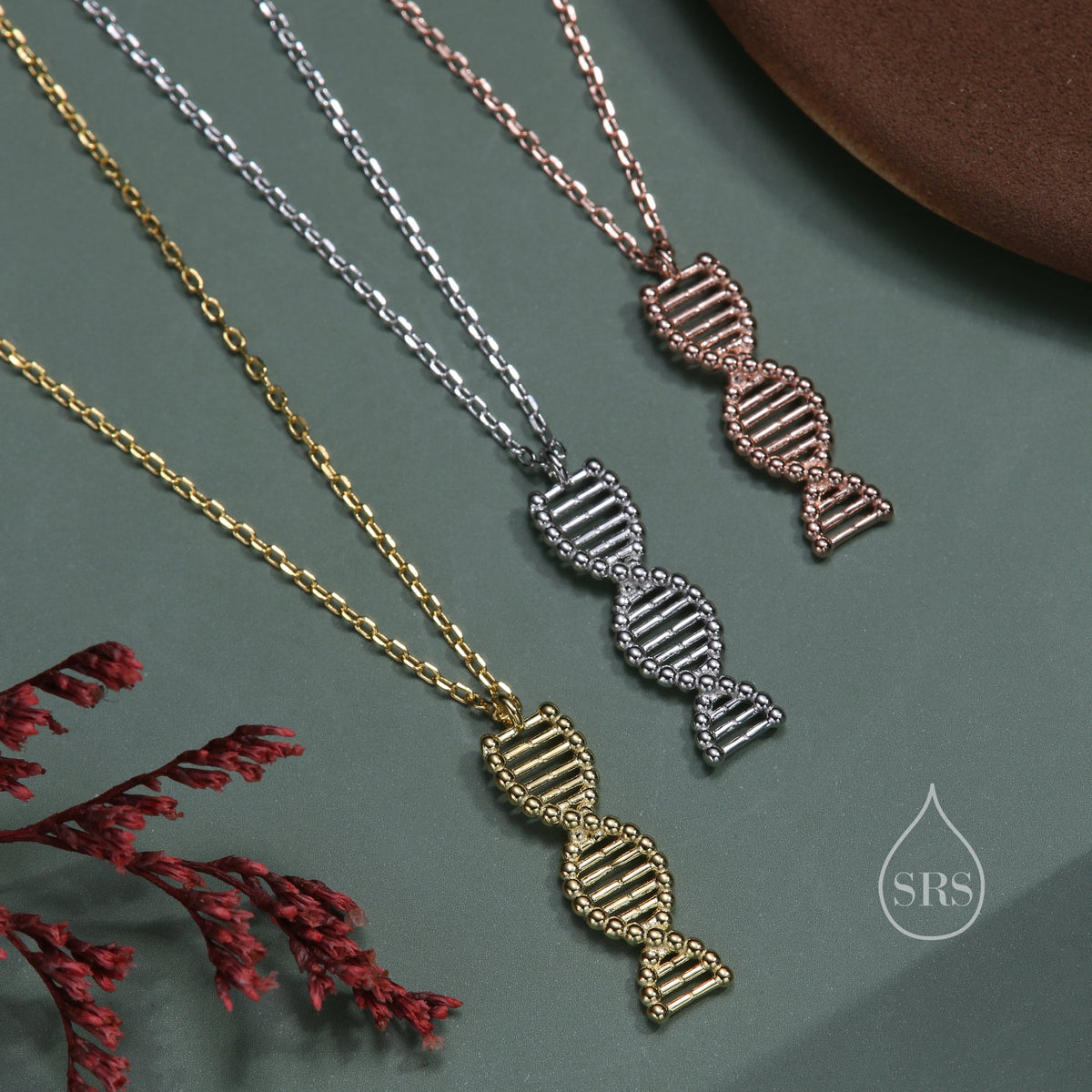DNA Molecular Structure Pendant Necklace Sterling Silver, Silver or Gold or Rose Gold, DNA Necklace, Science Jewellery,Scientist Gift