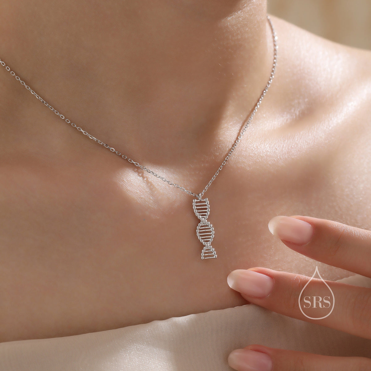 DNA Molecular Structure Pendant Necklace Sterling Silver, Silver or Gold or Rose Gold, DNA Necklace, Science Jewellery,Scientist Gift
