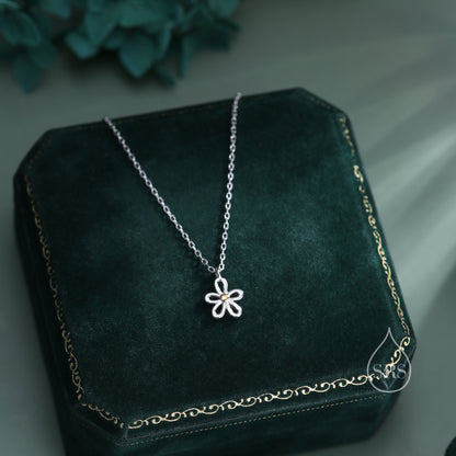 Sterling Silver Tiny Little Forget Me Not Flower Blossom Pendant Necklace with 18ct Gold Plating, Cut-Out Forget-me-not Necklace