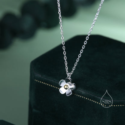 Sterling Silver Tiny Little Forget Me Not Flower Blossom Pendant Necklace with 18ct Gold Plating, Dainty Forget-me-not Necklace