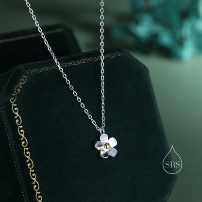 Sterling Silver Tiny Little Forget Me Not Flower Blossom Pendant Necklace with 18ct Gold Plating, Dainty Forget-me-not Necklace