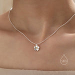 Sterling Silver Tiny Little Forget Me Not Flower Blossom Pendant Necklace with 18ct Gold Plating, Dainty Forget-me-not Necklace