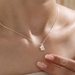 Sterling Silver Tiny Little Forget Me Not Flower Blossom Pendant Necklace with 18ct Gold Plating, Dainty Forget-me-not Necklace