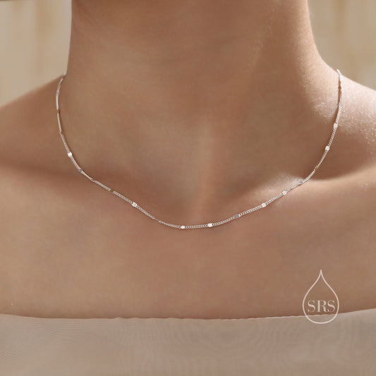 Minimalist Sparkle Disk Chain Choker Necklace in Sterling Silver, Available in Two Lengths, Silver or Gold, Skinny Necklace