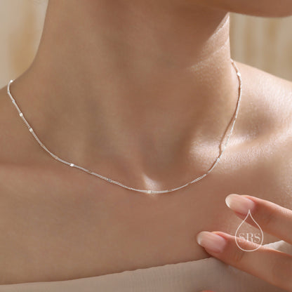 Minimalist Sparkle Disk Chain Choker Necklace in Sterling Silver, Available in Two Lengths, Silver or Gold, Skinny Necklace