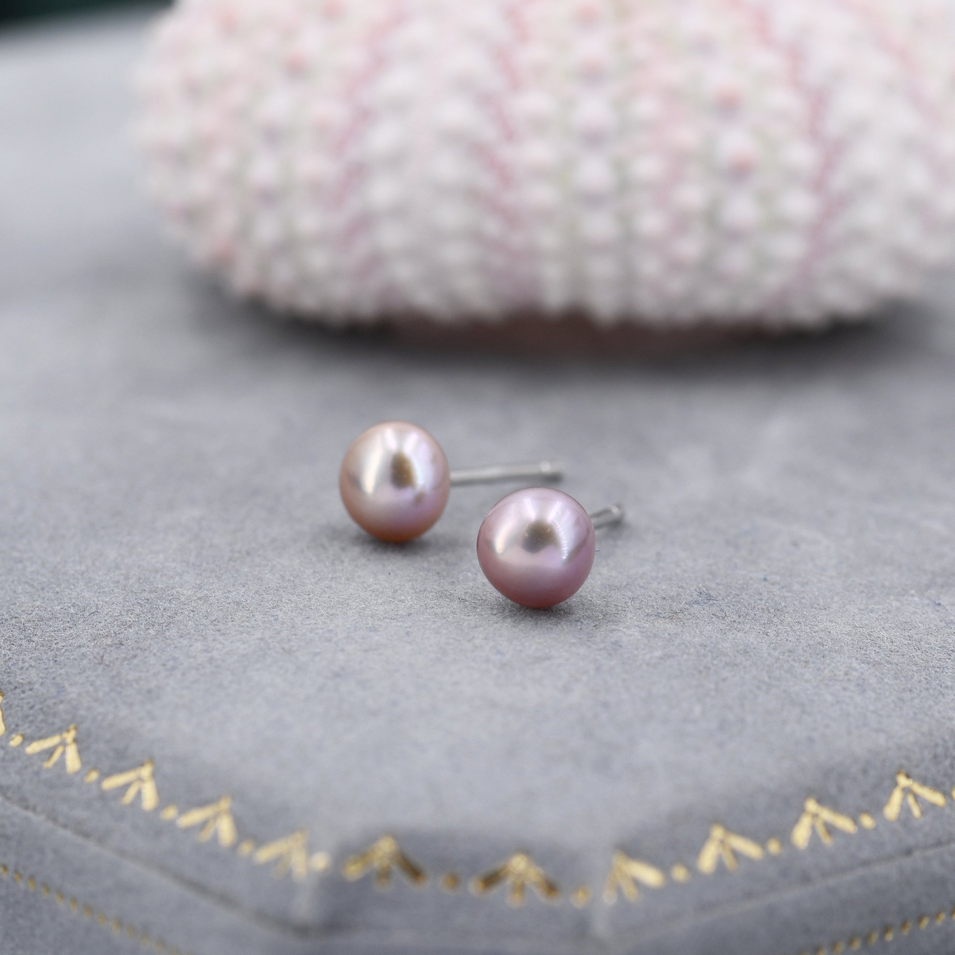Genuine Purple Pink Pearl Stud Earrings in Sterling Silver, 5mm - 8mm, Small Pearl Stud and Large Pearl Stud, Silver pearl Earrings,