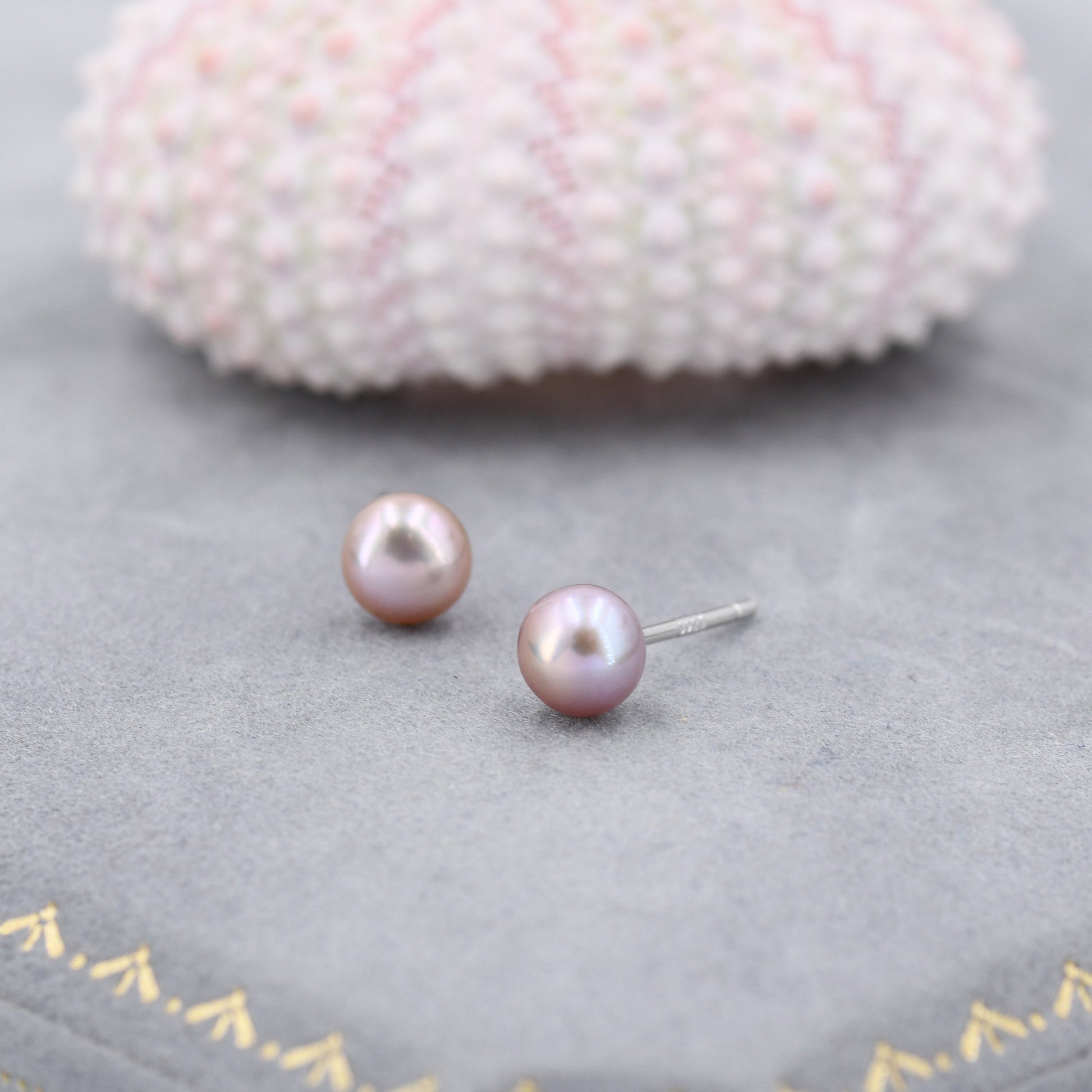 Genuine Purple Pink Pearl Stud Earrings in Sterling Silver, 5mm - 8mm, Small Pearl Stud and Large Pearl Stud, Silver pearl Earrings,