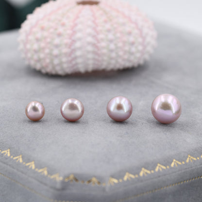 Genuine Purple Pink Pearl Stud Earrings in Sterling Silver, 5mm - 8mm, Small Pearl Stud and Large Pearl Stud, Silver pearl Earrings,