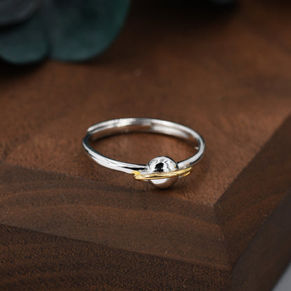 Sterling Silver Planet Ring, Adjustable Size, Saturn Planet  Ring, Dainty and Delicate