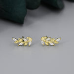 Sparkly Leaf CZ Stud Earrings in Sterling Silver, Silver or Gold, Bridal Jewellery, Bridesmaid's Earrings, Nature Inspired, Botanical