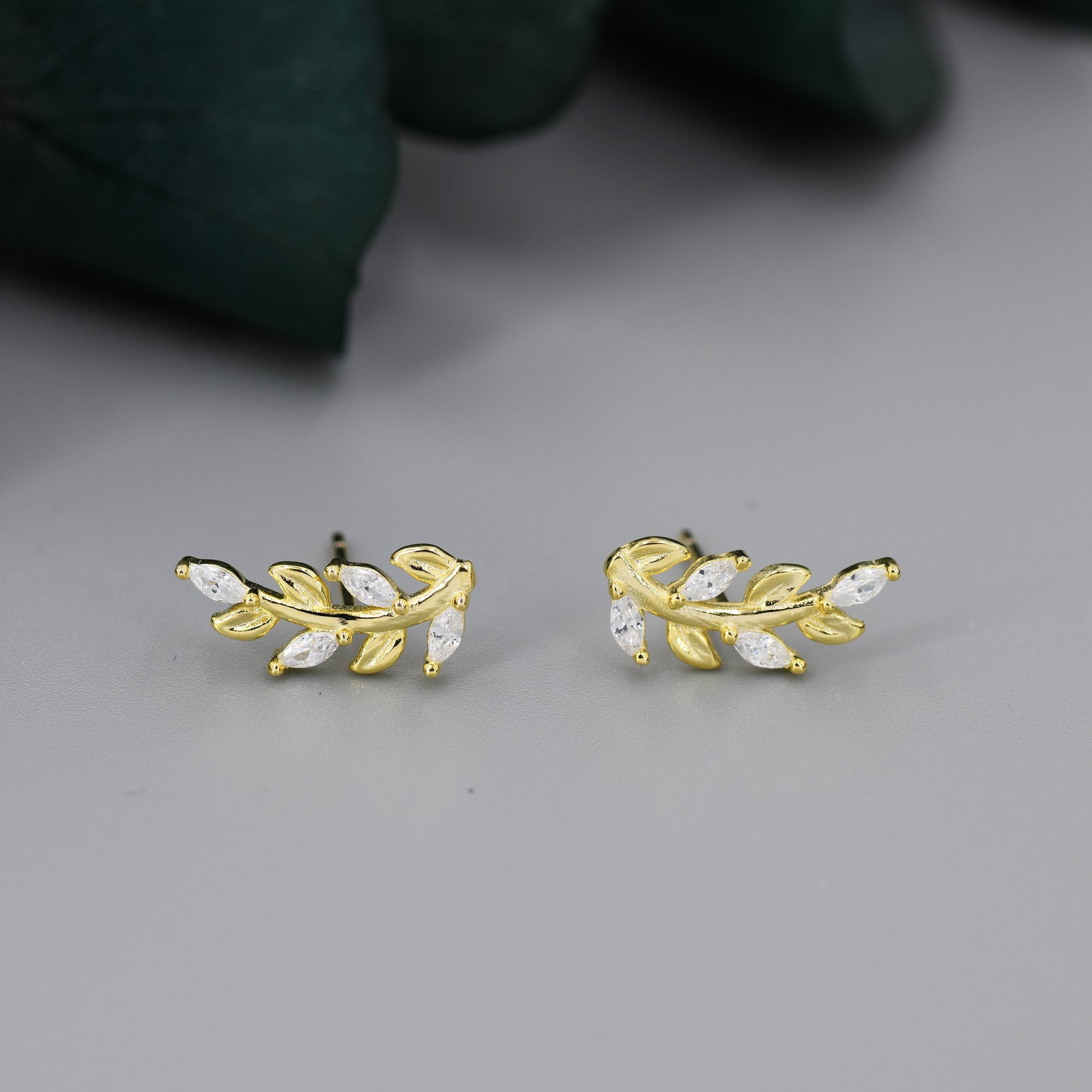 Sparkly Leaf CZ Stud Earrings in Sterling Silver, Silver or Gold, Bridal Jewellery, Bridesmaid's Earrings, Nature Inspired, Botanical