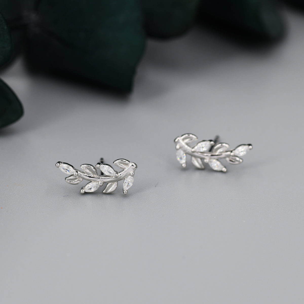Sparkly Leaf CZ Stud Earrings in Sterling Silver, Silver or Gold, Bridal Jewellery, Bridesmaid's Earrings, Nature Inspired, Botanical