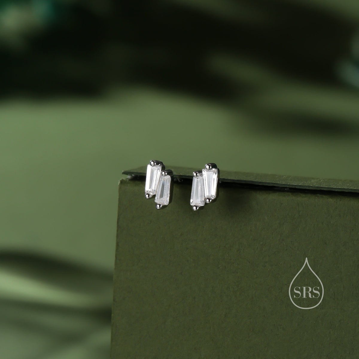 Double Trapezoid CZ 18G Screw Back Earrings in Sterling Silver