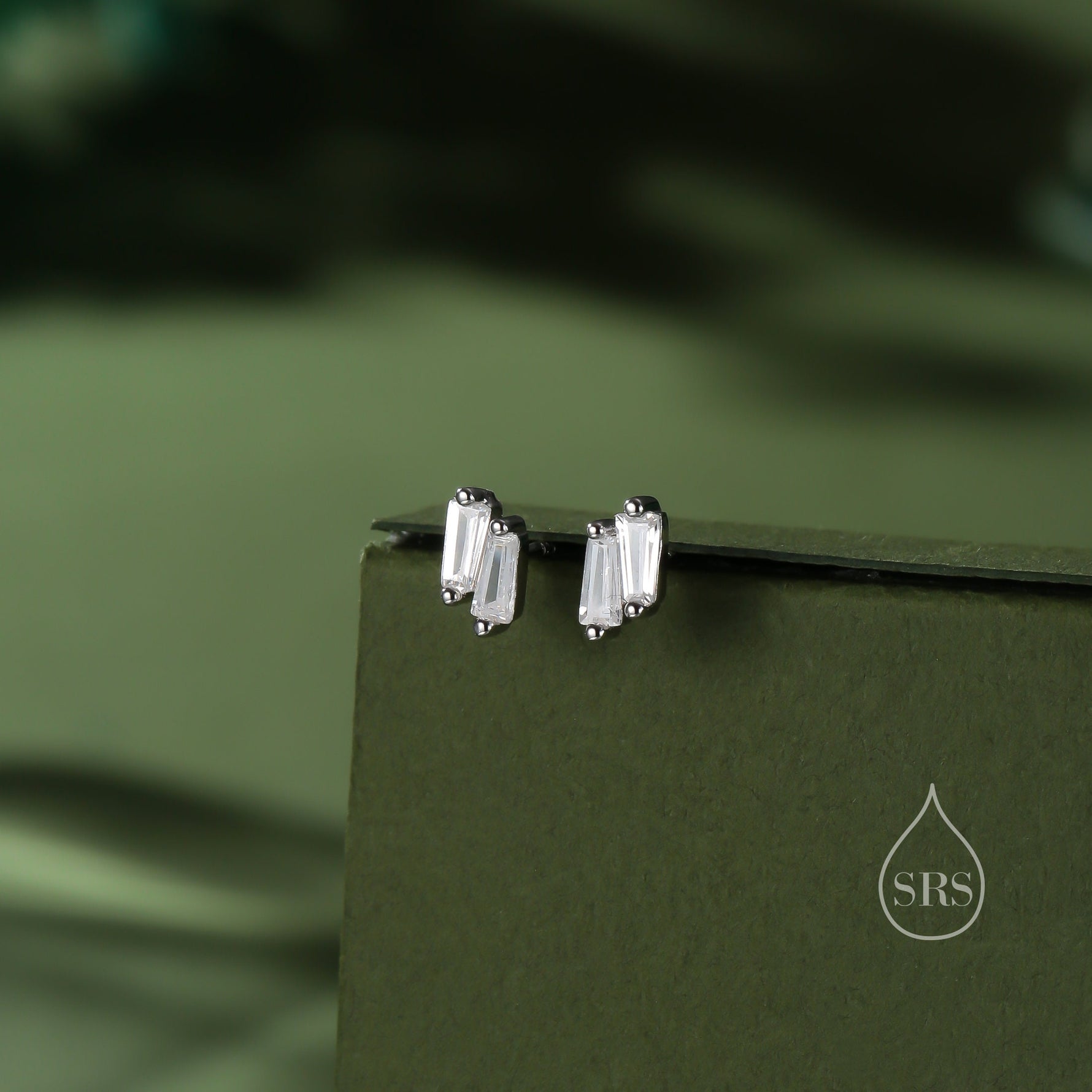 Double Trapezoid CZ Stud Earrings in Sterling Silver