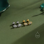 Double Trapezoid CZ 18G Screw Back Earrings in Sterling Silver