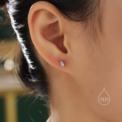 Extra Tiny Marquise CZ Stud Earrings in Sterling Silver, Silver or Gold, Dainty Marquise Crystal Earrings, Bridesmaid's Jewellery