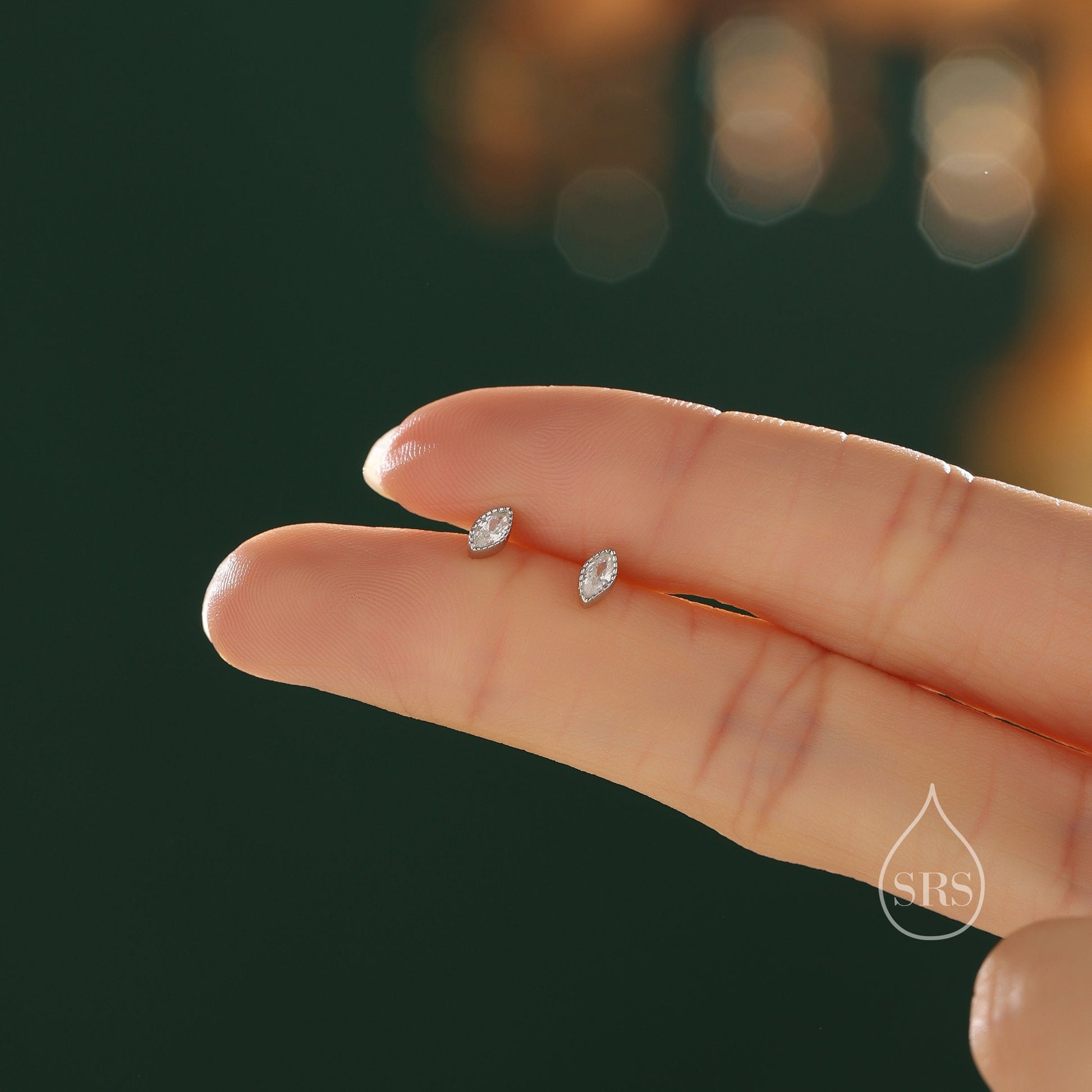 Extra Tiny Marquise CZ Stud Earrings in Sterling Silver, Silver or Gold, Dainty Marquise Crystal Earrings, Bridesmaid's Jewellery