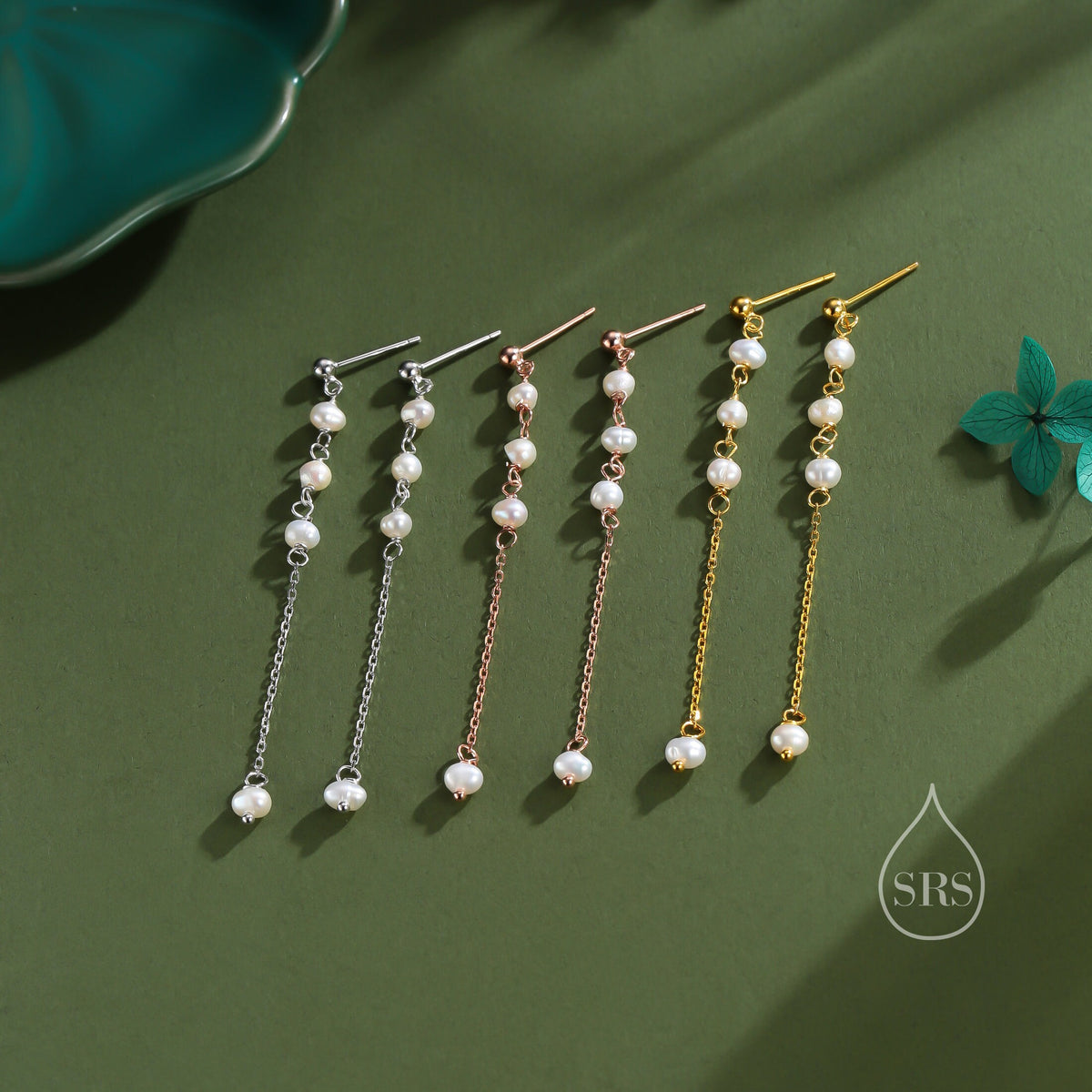 Sterling Silver Natural Pearl Cascade Earrings, Silver or Gold or Rose Gold, Genuine Freshwater Pearl Drop Dangle Earrings, Real Pearls