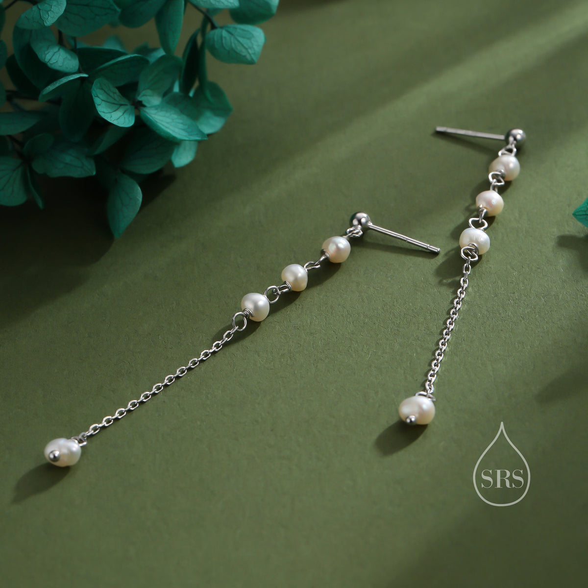 Sterling Silver Natural Pearl Cascade Earrings, Silver or Gold or Rose Gold, Genuine Freshwater Pearl Drop Dangle Earrings, Real Pearls