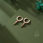 Sterling Silver Dangling Spike CZ Hoop Earrings, Silver or Gold or Rose Gold or Black, Spike Hoop Earrings
