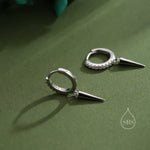Sterling Silver Dangling Spike CZ Hoop Earrings, Silver or Gold or Rose Gold or Black, Spike Hoop Earrings
