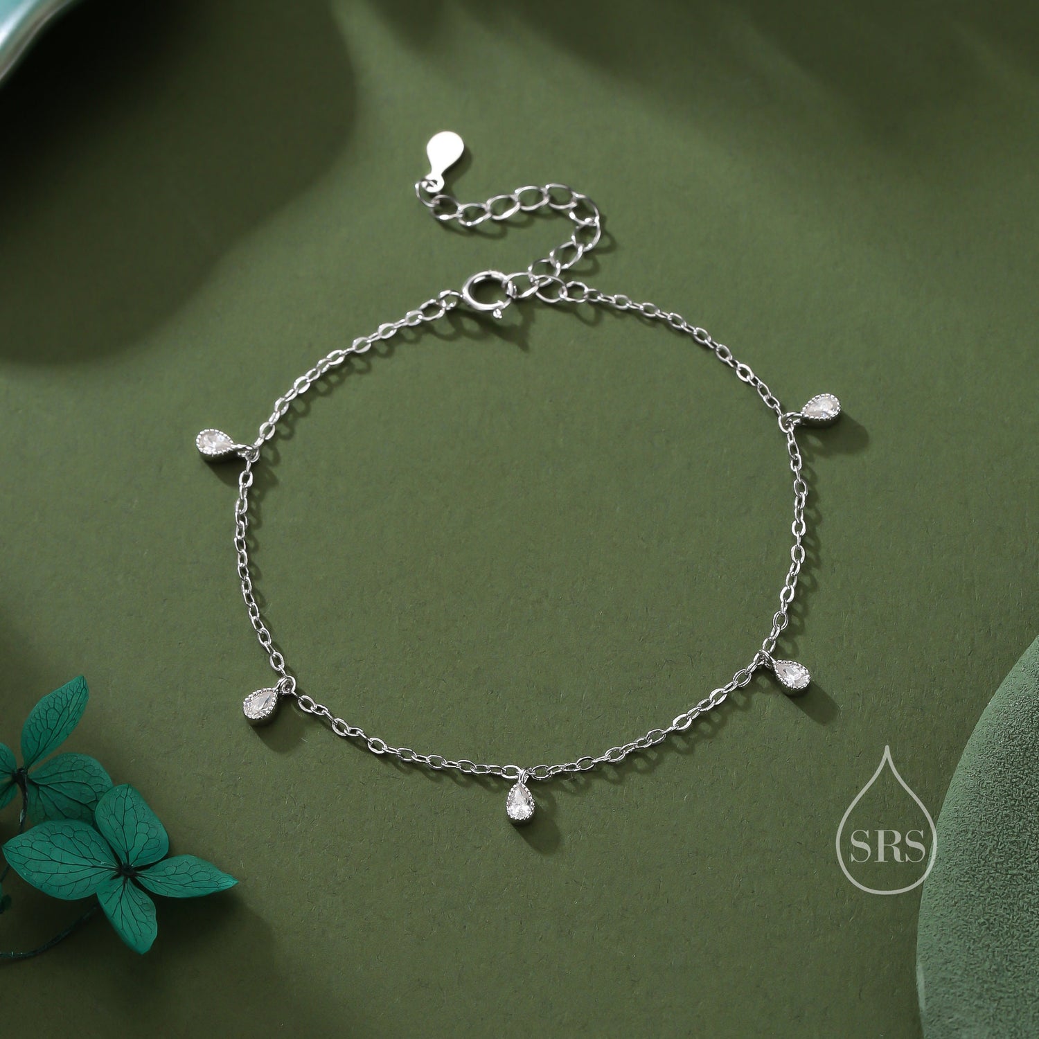 Clear CZ Pear Cut Bezel Station Bracelet