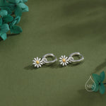 Aster Flower Charmed Hoop Earrings in Sterling Silver - Daisy Flower Blossom Huggie Hoop Earrings - Whimsical, Detachable Charm Hoops