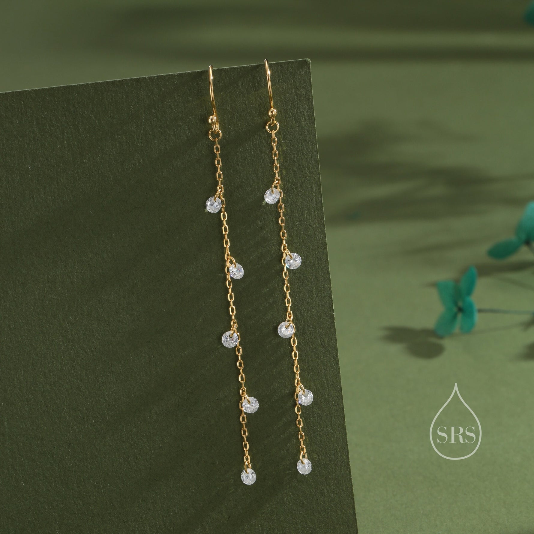 CZ Cascade Drop Hook Earrings in Sterling Silver, Silver or Gold or Rose Gold, Geometric CZ Dangle Drop Earrings, CZ Long Drop Earrings