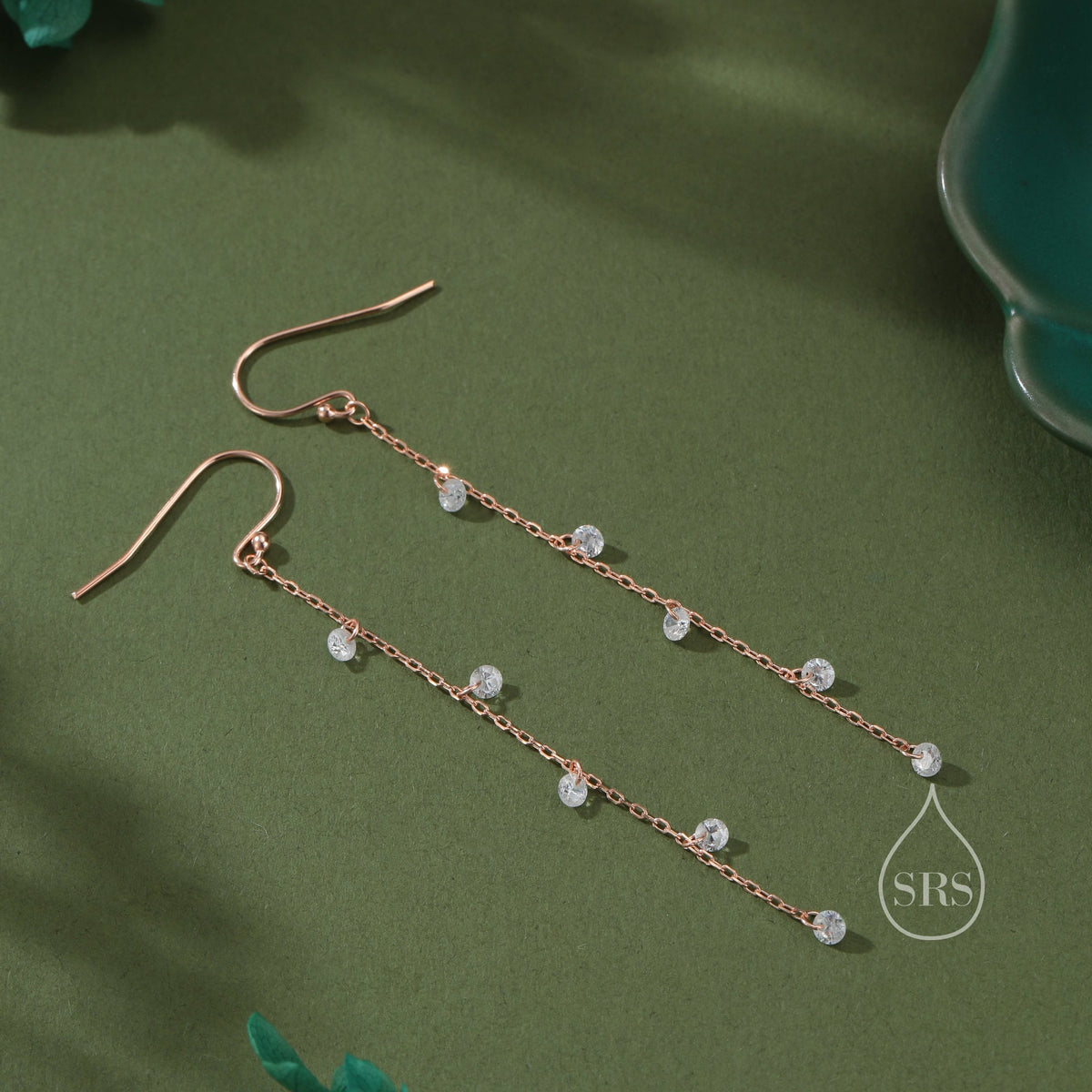 CZ Cascade Drop Hook Earrings in Sterling Silver, Silver or Gold or Rose Gold, Geometric CZ Dangle Drop Earrings, CZ Long Drop Earrings