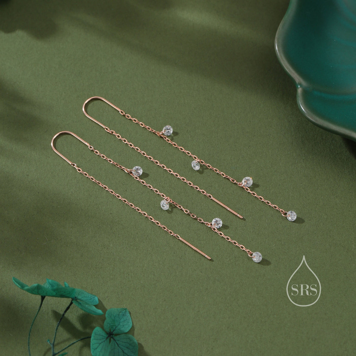 CZ Cascade Drop U Threader Earrings in Sterling Silver, Silver or Gold or Rose Gold, Geometric CZ Dangle Drop Earrings, CZ Long Drop Earring