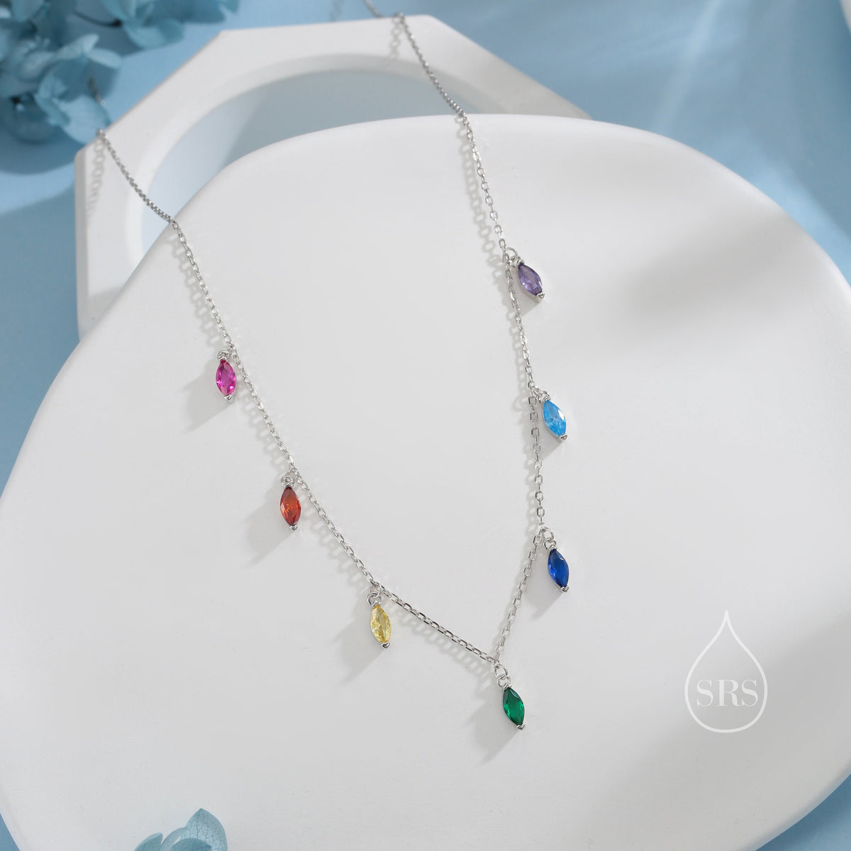 Rainbow CZ Marquise Satellite Chain Necklace