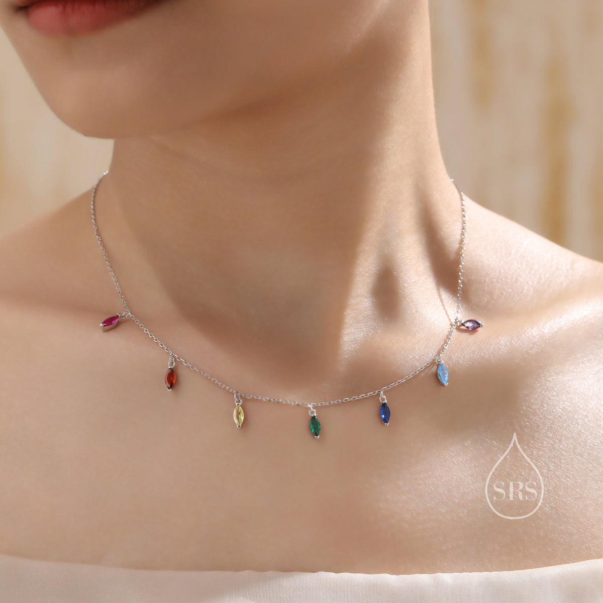 Rainbow CZ Marquise Satellite Chain Necklace