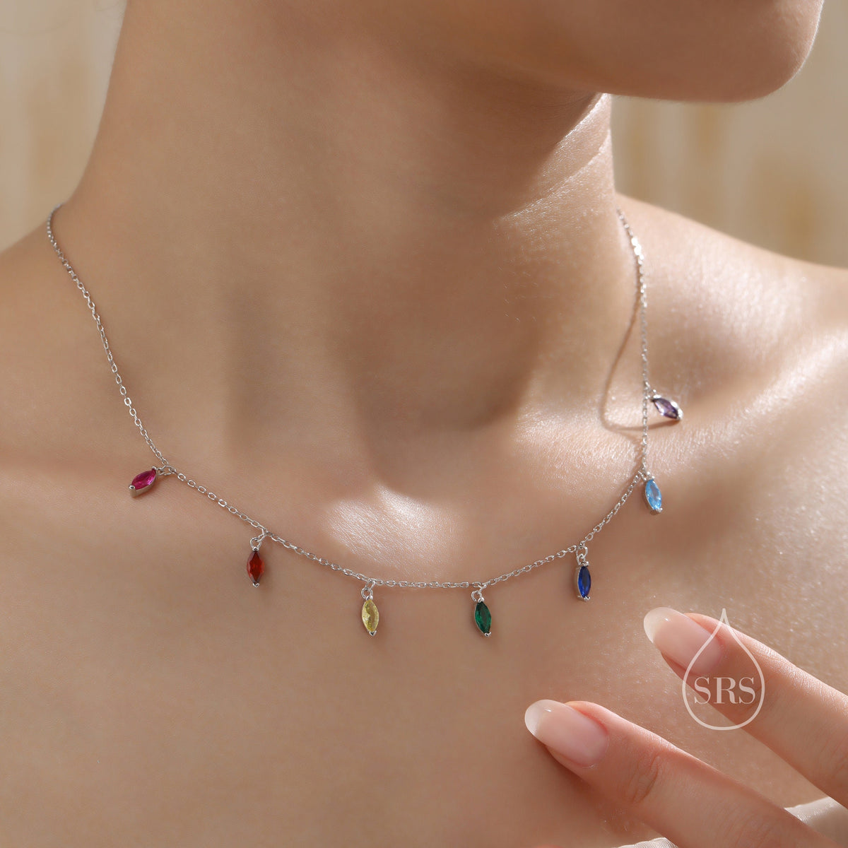 Rainbow CZ Marquise Satellite Chain Necklace