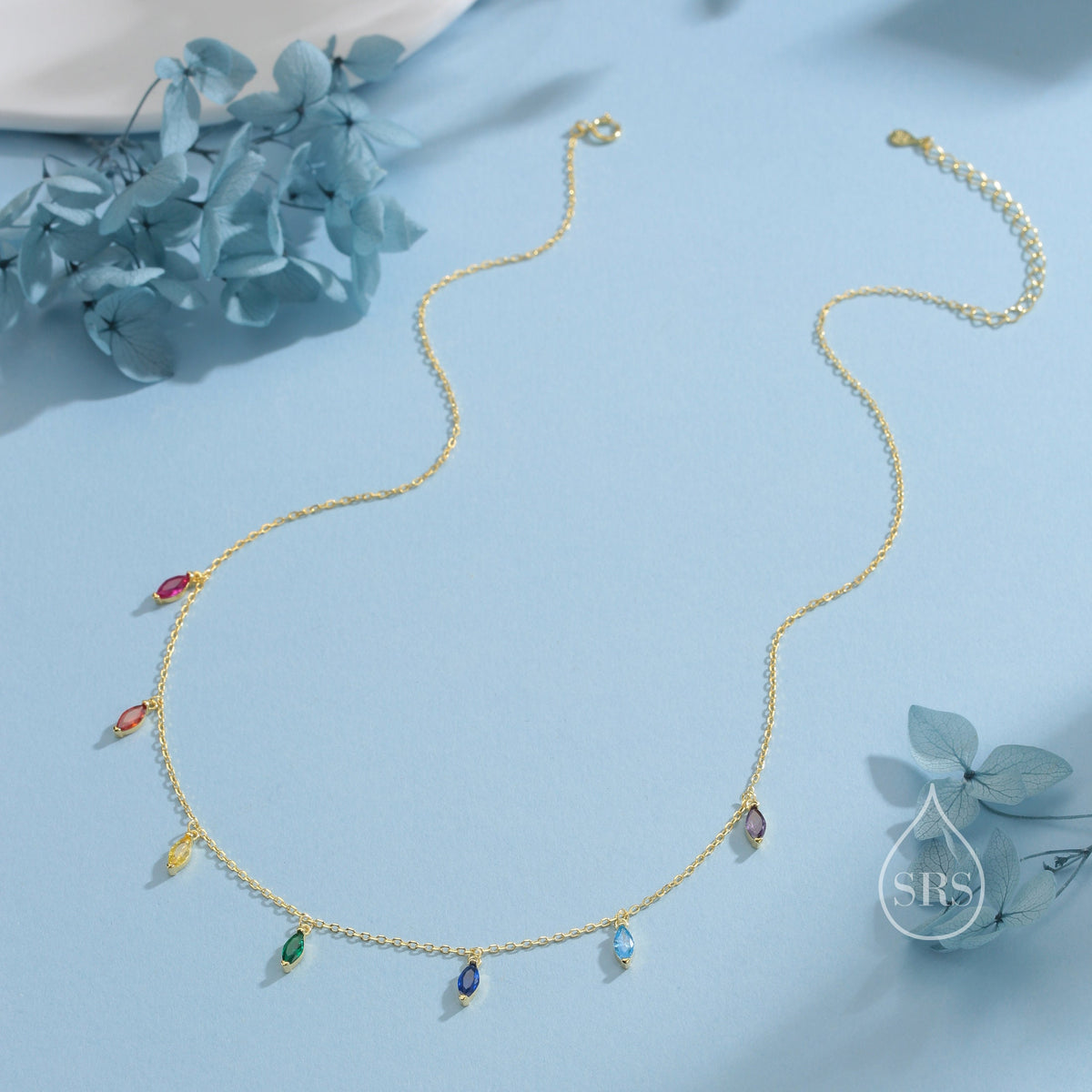 Rainbow CZ Marquise Satellite Chain Necklace