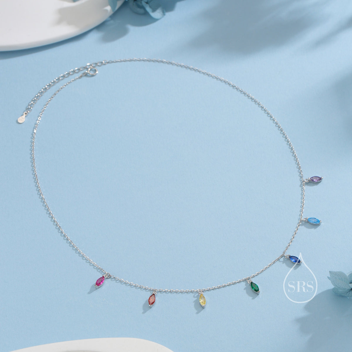 Rainbow CZ Marquise Satellite Chain Necklace
