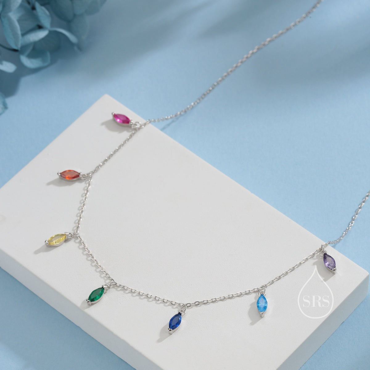 Rainbow CZ Marquise Satellite Chain Necklace
