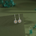 Aster Flower Drop Hook Earrings in Sterling Silver - Daisy Flower Blossom Dangle Earrings - Whimsical Daisy Earrings