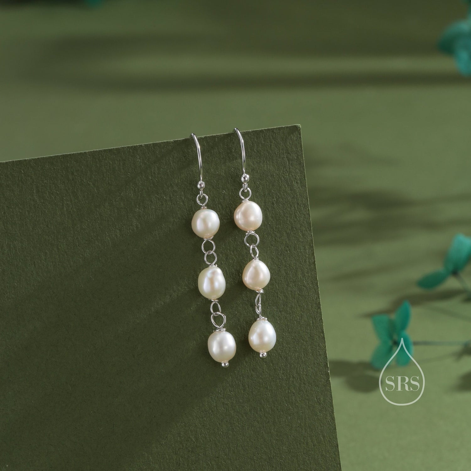 Baroque Pearl Trio Drop Hook Earrings in Sterling Silver, Silver or Gold, Irregular Shape Pearl Drop Earrings, Natural Freshwater Pearls