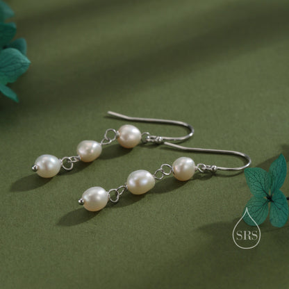 Baroque Pearl Trio Drop Hook Earrings in Sterling Silver, Silver or Gold, Irregular Shape Pearl Drop Earrings, Natural Freshwater Pearls