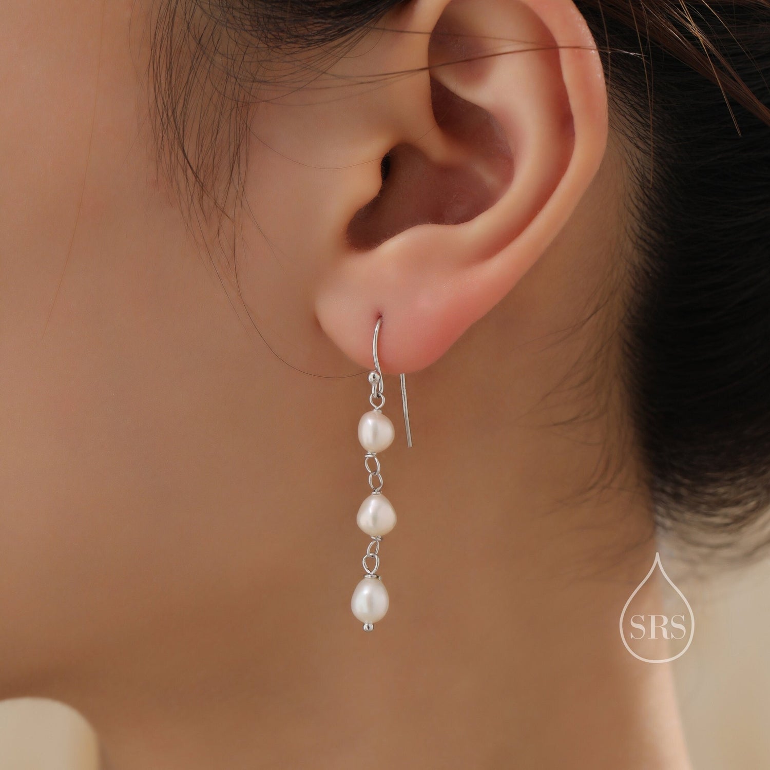 Baroque Pearl Trio Drop Hook Earrings in Sterling Silver, Silver or Gold, Irregular Shape Pearl Drop Earrings, Natural Freshwater Pearls