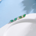 Double Trapezoid Emerald Green CZ Stud Earrings in Sterling Silver