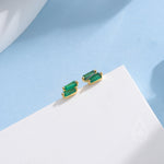 Double Trapezoid Emerald Green CZ Stud Earrings in Sterling Silver