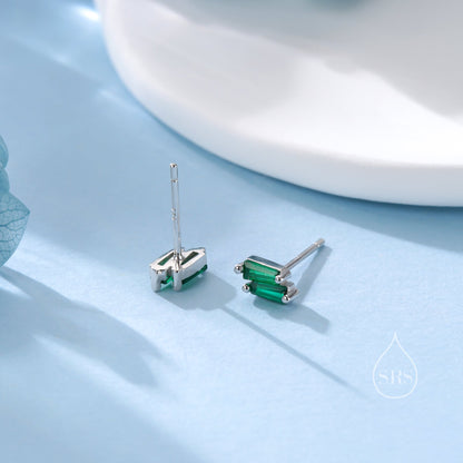 Double Trapezoid Emerald Green CZ Screw back Earrings in Sterling Silver, Silver or Gold, Art Deco CZ Cluster Screwback Earrings or Stud,