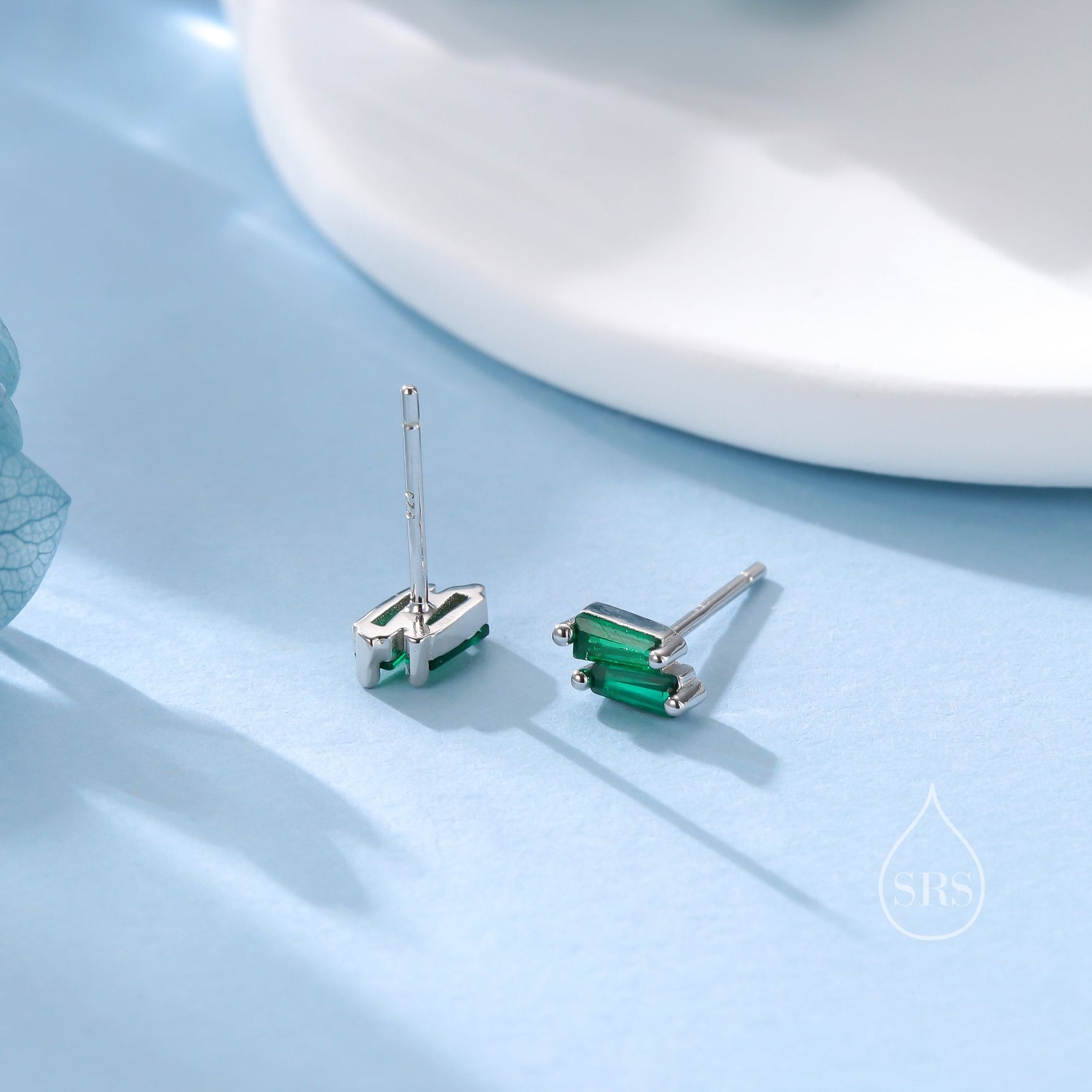 Double Trapezoid Emerald Green CZ Stud Earrings in Sterling Silver