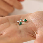 Double Trapezoid Emerald Green CZ 18G Screw Back Earrings in Sterling Silver
